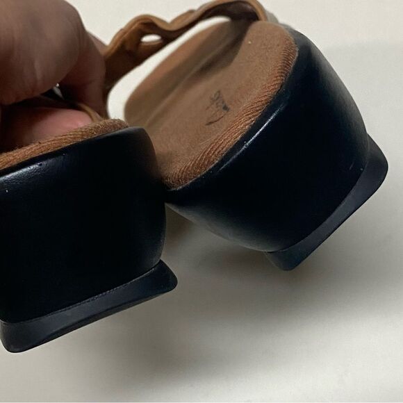 Clarks tan vintage Y2K square toe wedge slide chunky leather sandal comfort 9 - Picture 7 of 8